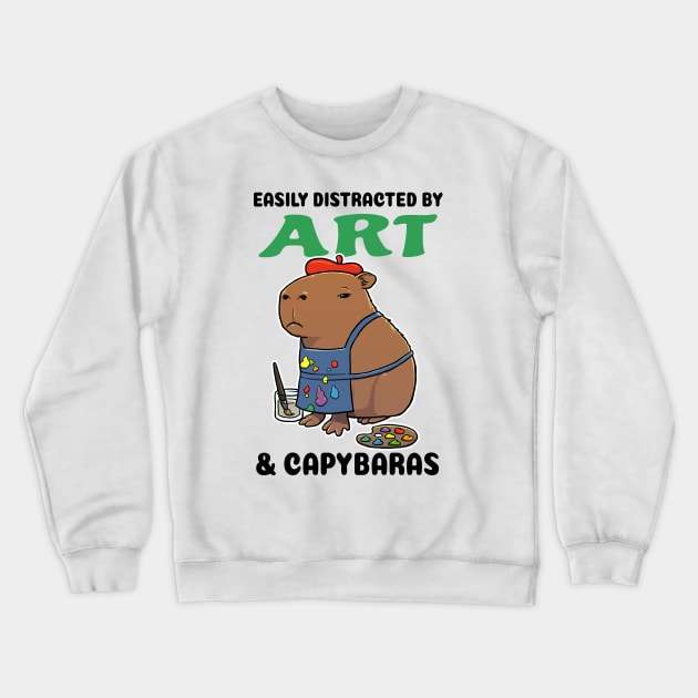 Easily Distracted by Art and Capybaras Crewneck Sweatshirt by capydays